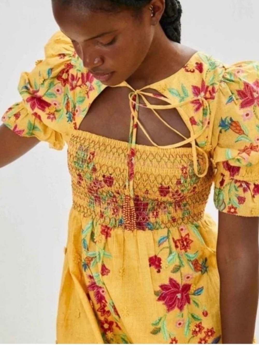 Farm Rio Flower Dream Maxi Dress Yellow Embroidered 3D Floral Small - Picture 2 of 13